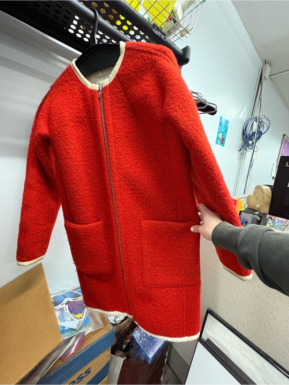 Madewell Red Coat with Cream Sherpa Lining